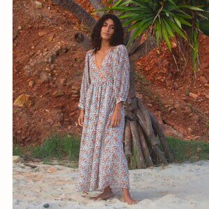 Daughters Of India Binita Apricot Orange Maxi Dress Sz S